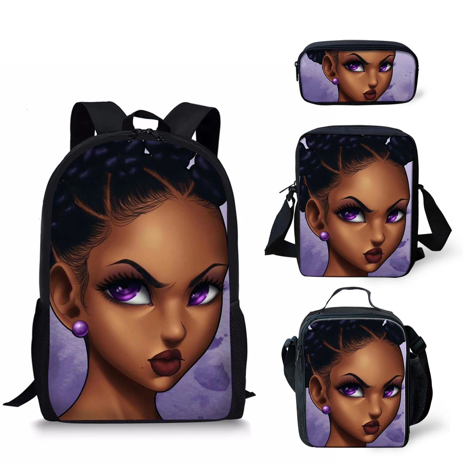 ADVOCATOR Black Art African Girl Printing School Backpack Children Shoulder Book Bags 4Pcs/Set for Kids Satchel Free Shipping