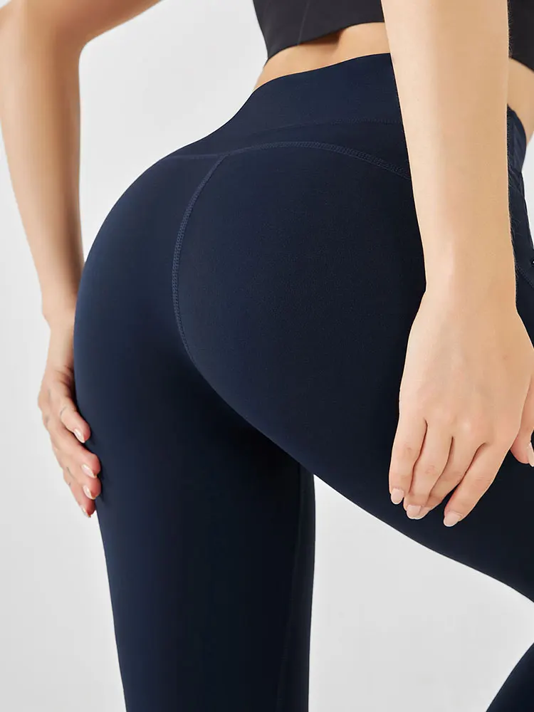 Flare Pants 25% Spandex Highly Elastic Yoga Pants High Waist Leggings Gym Workout Pants Solid No T Line Bell-Bottom Trousers