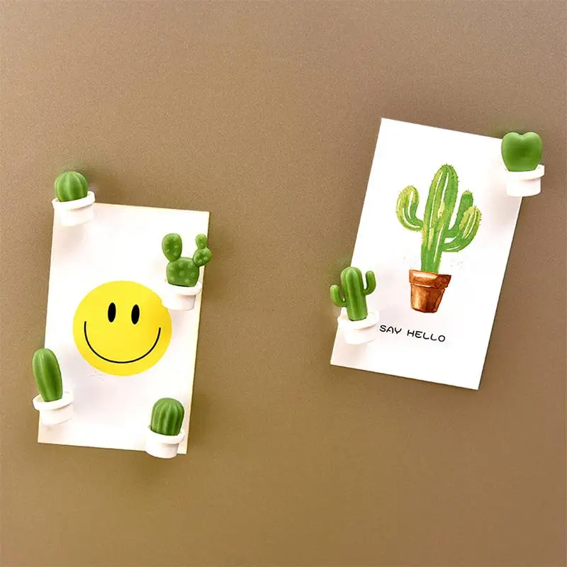 

4PCS/Set Cactus Fridge Magnet Refrigerator Magnetic Sticker 3D Cute Succulent Plant Message Board Reminder Home Decoration