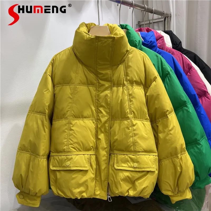 Women's Winter Yellow Thickened White Duck Down Jacket 2022 New Streetwear Long Sleeve Premium Warm Quilted Short Puffer Coats