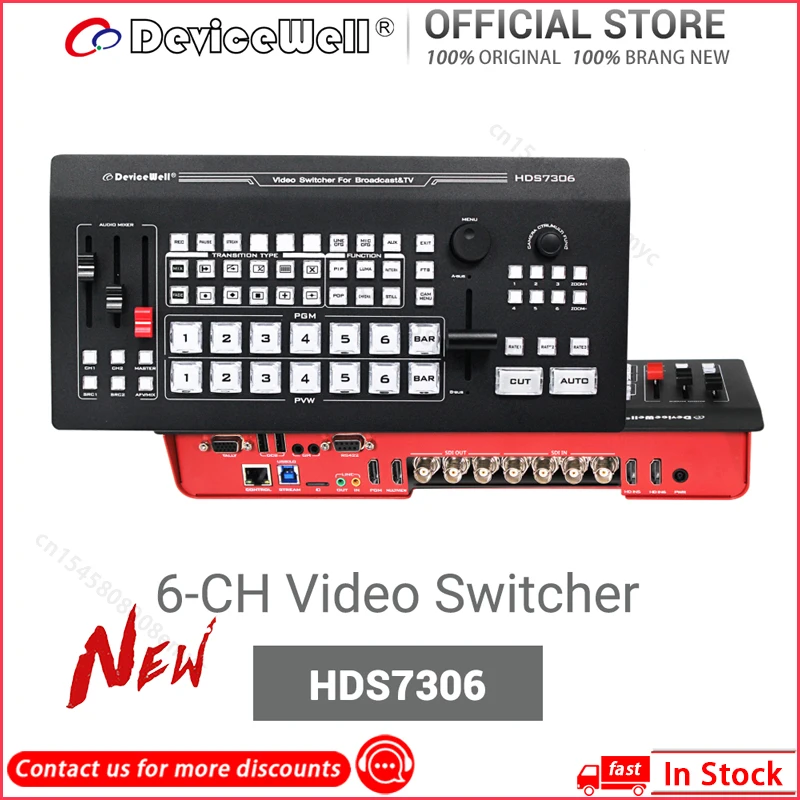 

DeviceWell HDS7306 6-CH Video Switcher 4SDI+2HDMI-compatible Input with Record Chroma Key USB 3.0 UVC Streaming