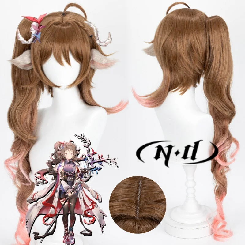Парик Для Косплея Arknights Eyjafjalla Длинный Коричневый С Отверстием Ушей Аксессуар