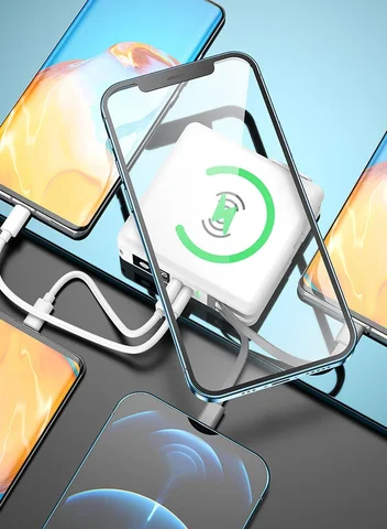 Беспроводной внешний аккумулятор 4 в 1, 10000 мАч, с кабелем, вилкой переменного тока, настенное зарядное устройство PD, 20 Вт, быстрая зарядка для iPhone 16 Xiaomi Samsung Powerbank