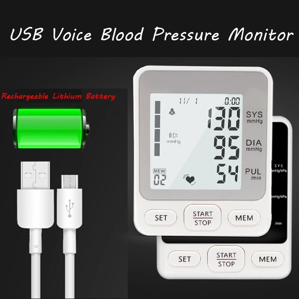 

USB Voice Digital Wrist Blood Pressure Monitor Automatic Tonometer Tensiometro Pulse Rate Heart Sphygmomanometer Baumanometer