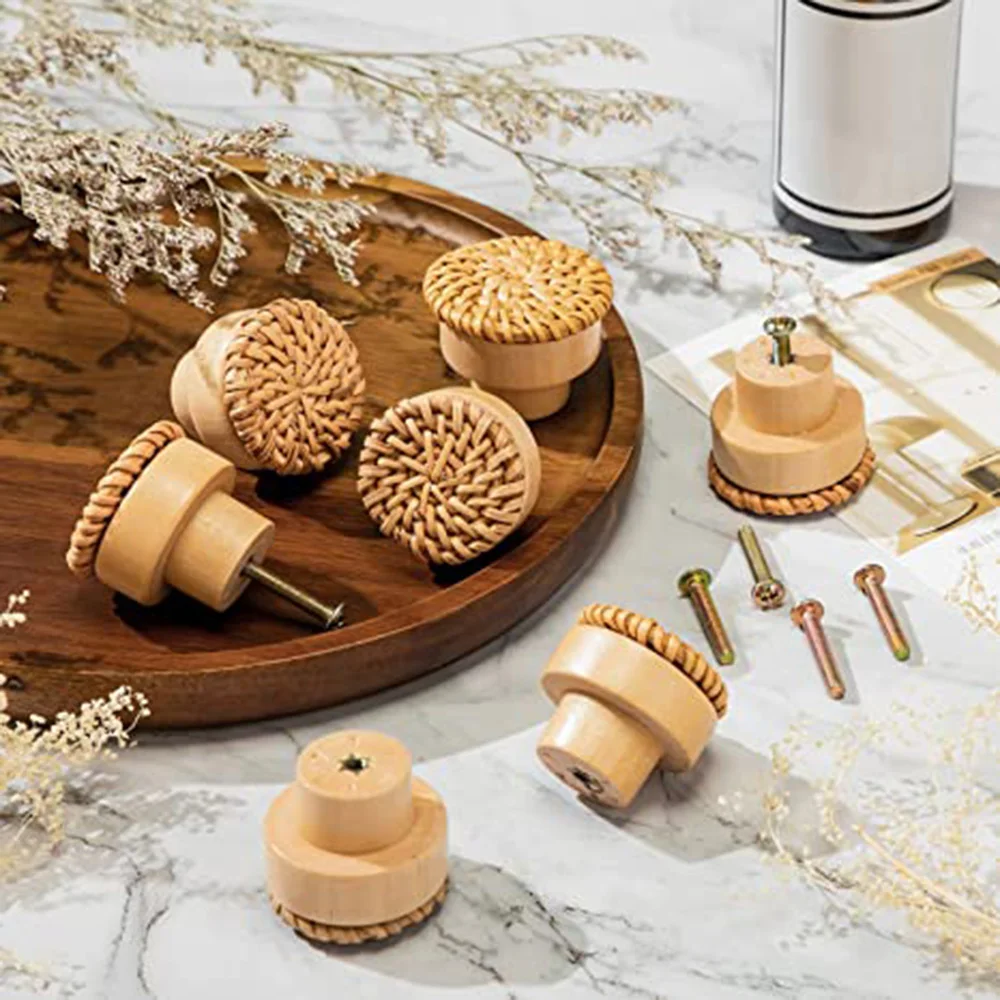 

Multi-Piece Rattan Hand Woven Drawer Handles Wardrobe Furniture Handles Kitchen Cabinet Door Dresser Drawer Handles