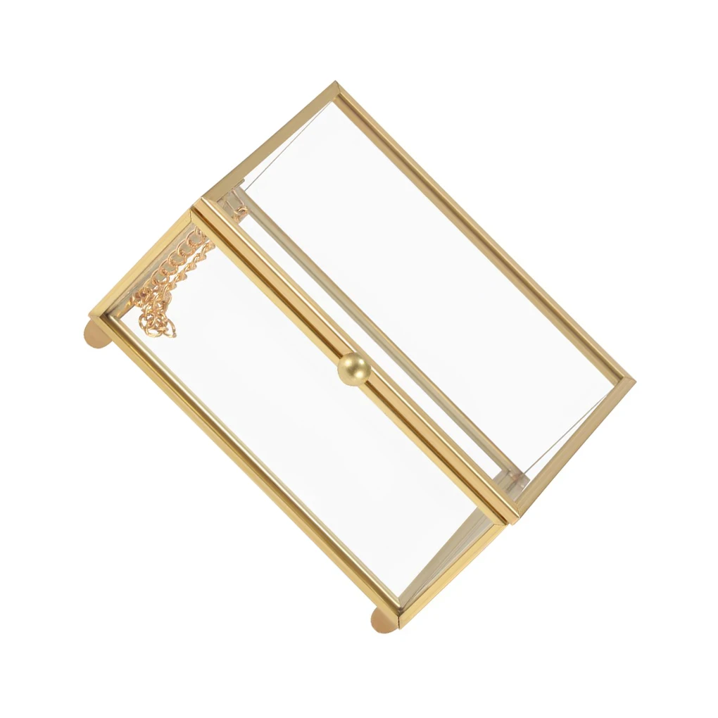 

Стеклянная шкатулка для ювелирных изделий прямоугольная прозрачная безделушка Органайзер с золотым краем и крышкой