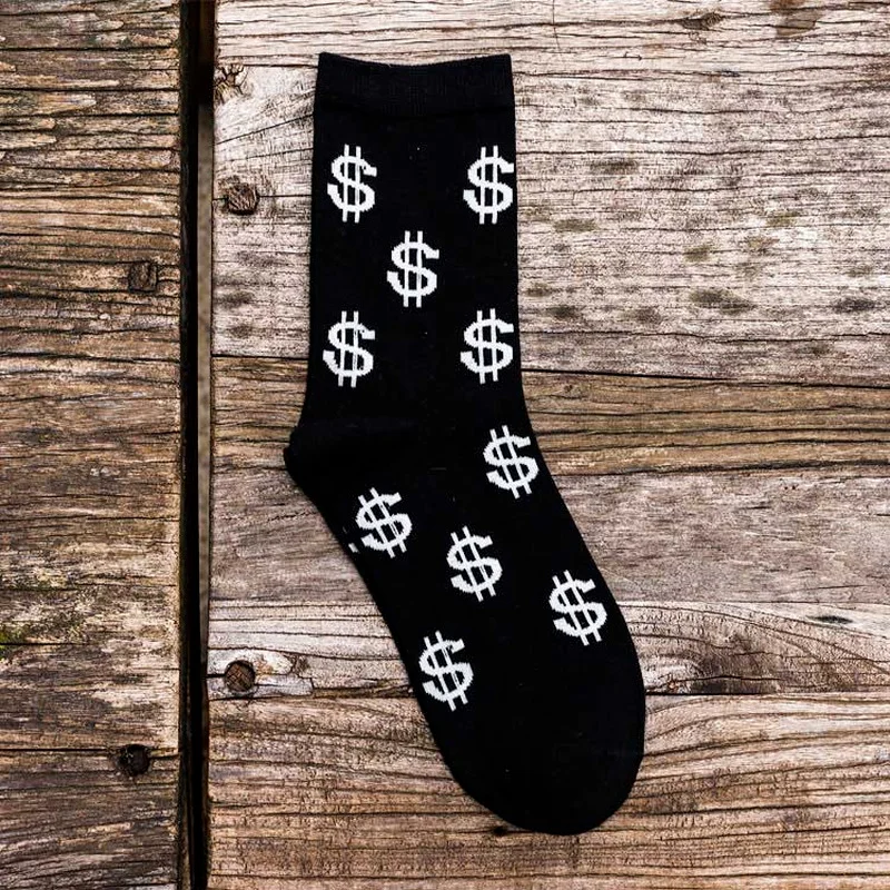 

2021New Spring Novelty Men's Long Socks Harajuku Money Dollar 3D Patterned Socks Funny Cartoon Sock Pure Cotton For Men