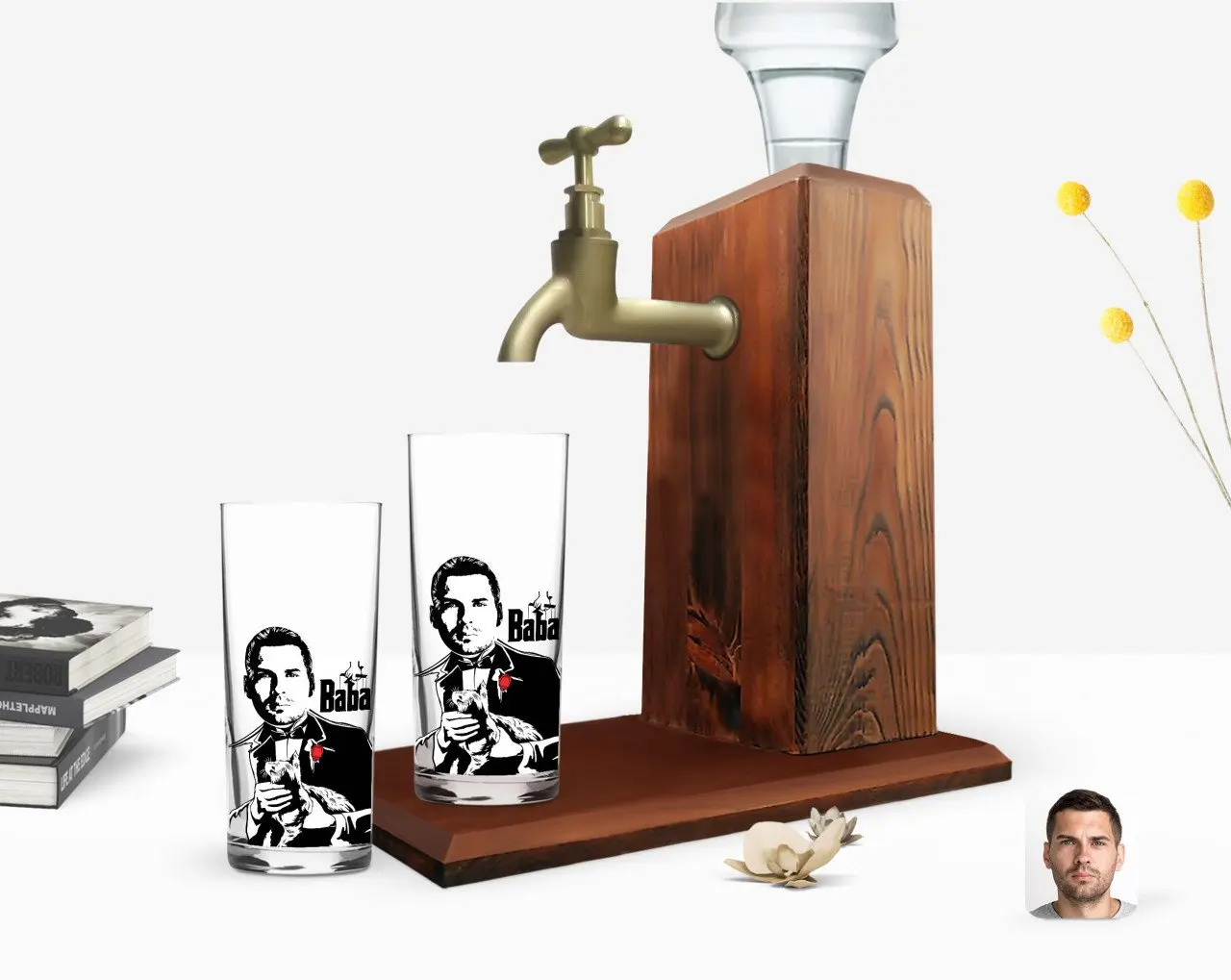 

Индивидуальный красочный печатный дизайн крестного отца двойная чашка и деревянная подставка Подарочный набор-4