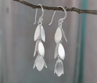 retro silver plated catkin flower long silver earrings womens plain silver earrings