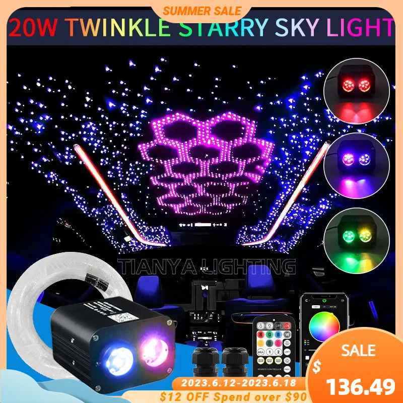 20W Twinkle Starry Sky Car Star Light Roof Led Light Fiber Optic Light  sky Star Ceiling Decor Double Heads Independtant Control