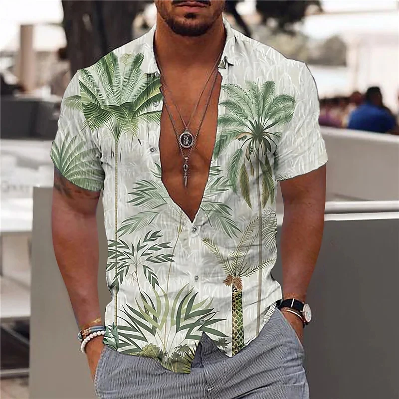

2023 Hawaiian Tropical Men's Shirts Men 3D Printed Beach Holiday Short Sleeve Blouse Harajuku 5xl Oversized Tops Tee Shirt Man
