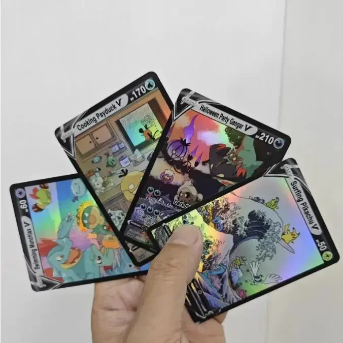 4 шт./Набор DIY PTCG Pokemon Flash Card для серфинга вечерние Gengar приготовление пищи Psyduck Pikachu