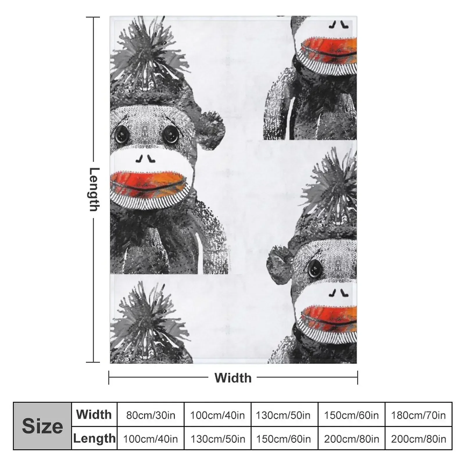 Носок обезьяна искусство в черном белом и красном-By Шарон КАММИНГЗ Плед