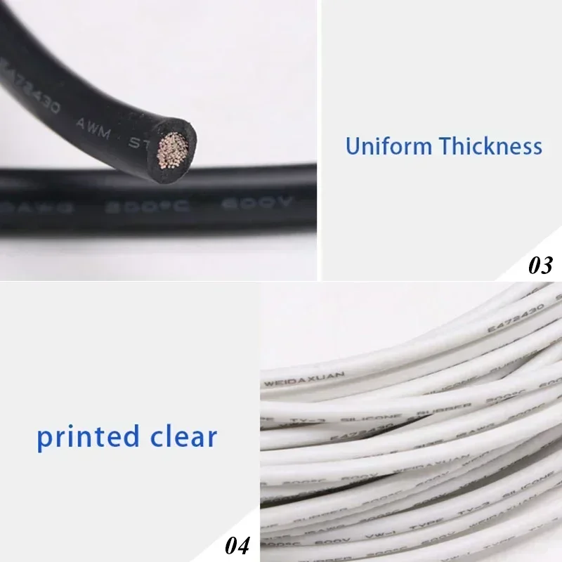 2/5/10M UL3135 Wire 30 28 26 24 22 20 18 16 14 12 10AWG High Temperature Resistant Cable Silicone Insulation Tinned Copper Line