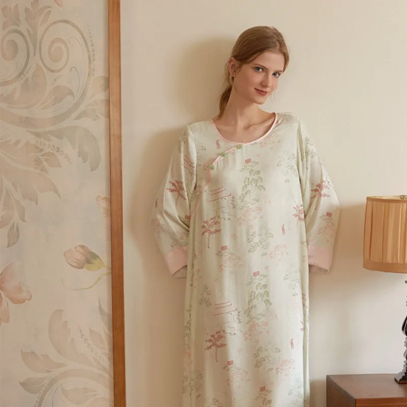 2024 летние атласные ночные рубашки в китайском стиле элегантная женская ночная
