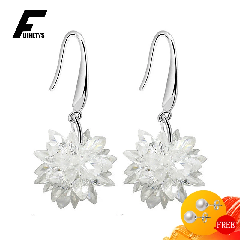 

Charm Earrins 925 Silver Jewelry with Zircon Gemstone Flower Shape Dorp Earrings Accessories for Female Wedding Engagement Party