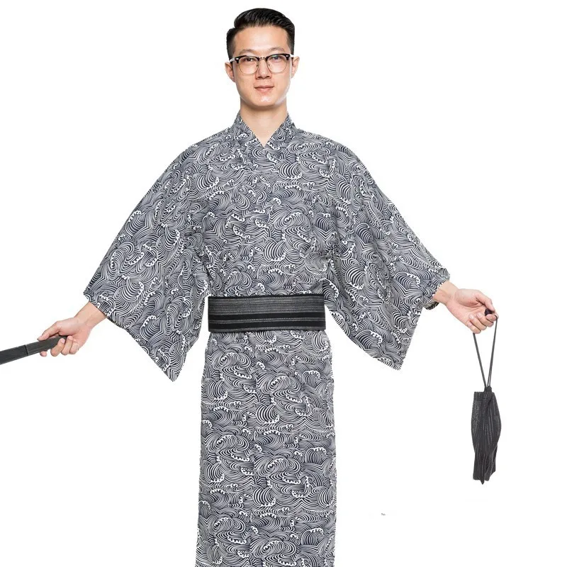 Традиционное японское кимоно, халат, юката, весна-лето, домашний длинный халат, удобное хлопковое мужское платье