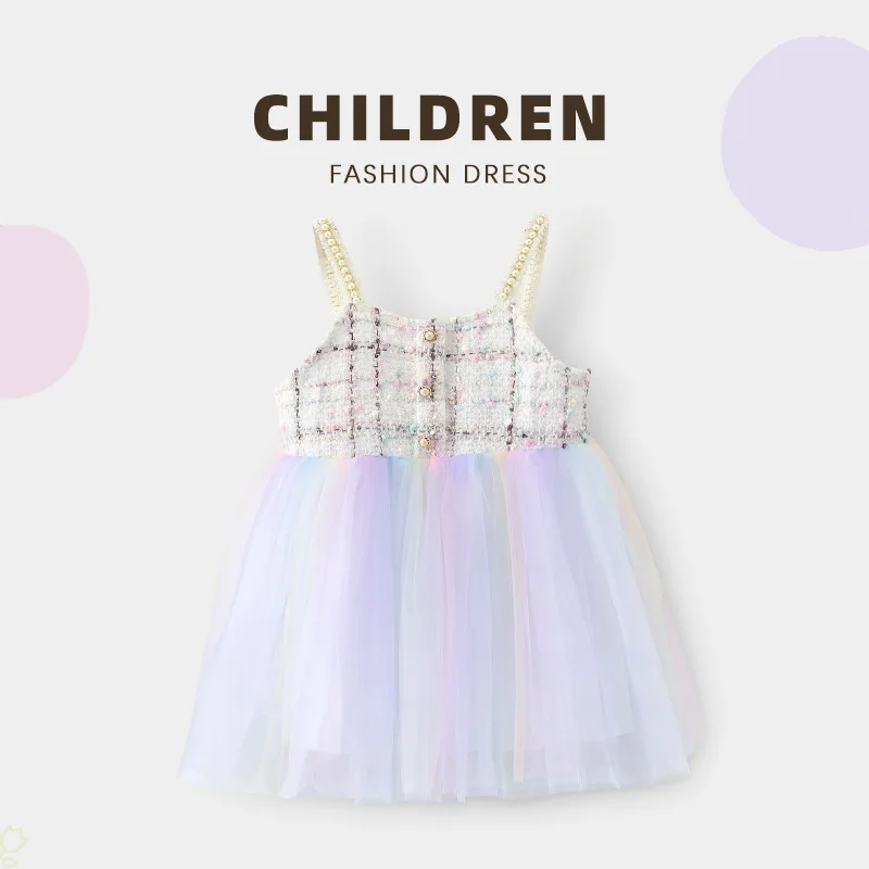 

Летнее Пышное Платье принцессы из тюля для девочек; Платье с разноцветными пышными сетчатыми подтяжками; Детская одежда; Детские элегантны...