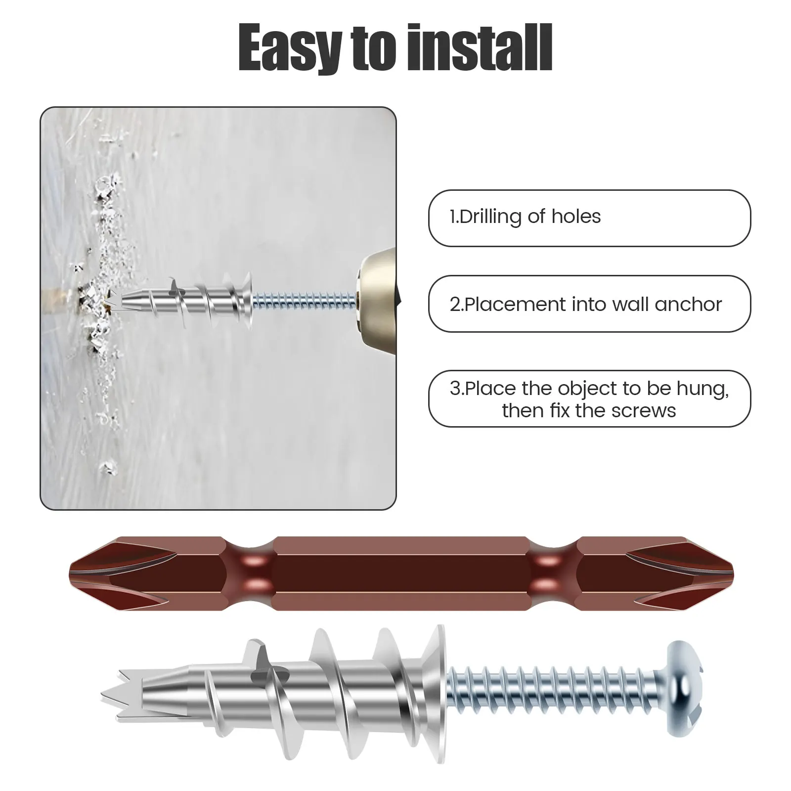 50 шт. Анкеры для полых стен гипсокартона из цинкового металла с винтами Несущая