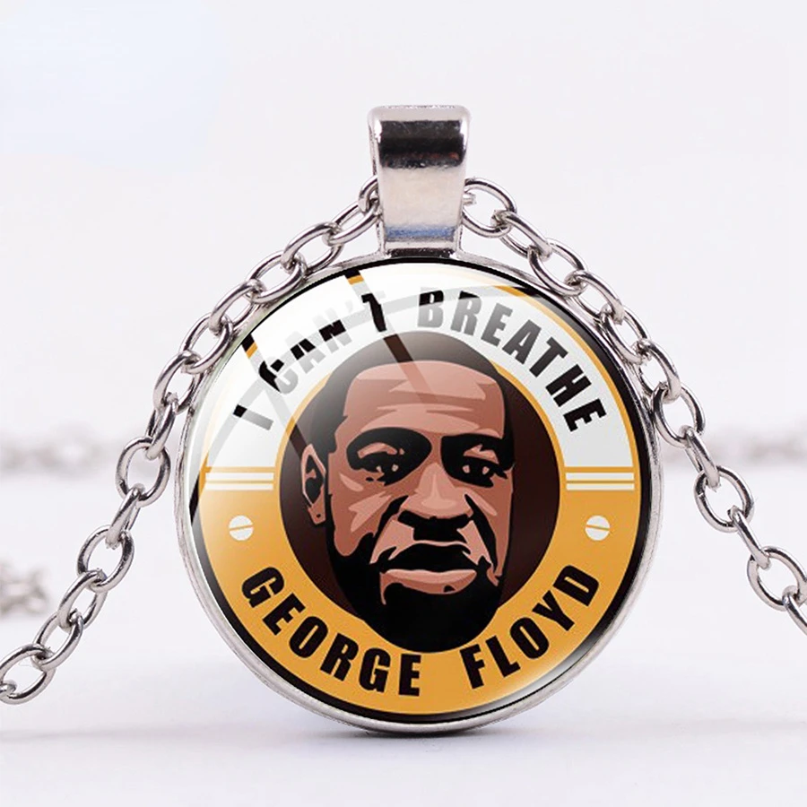 

2023 New I CAN'T BREATHE George Floyd Pendant Necklace American Protest Black Lives Matter Long Chain Necklace Glass Dome Men