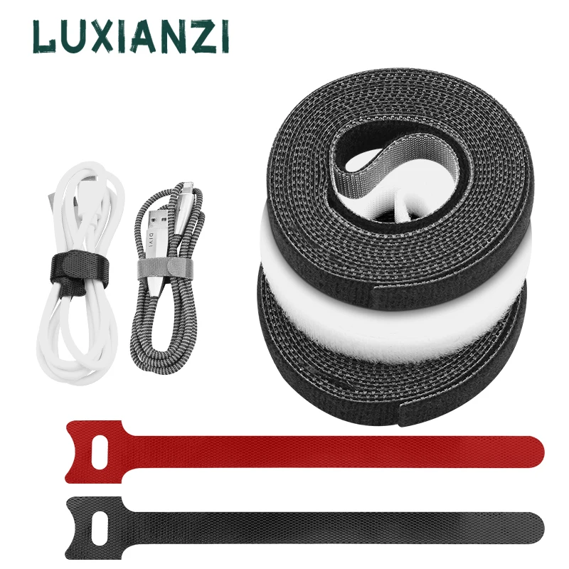

LUXIANZI 10pcs Black Nylon Velcros Cable Ties Data Cable Bundle Storage Ribbon Self-Cutting Velcro Self-Adhesive Line Belt