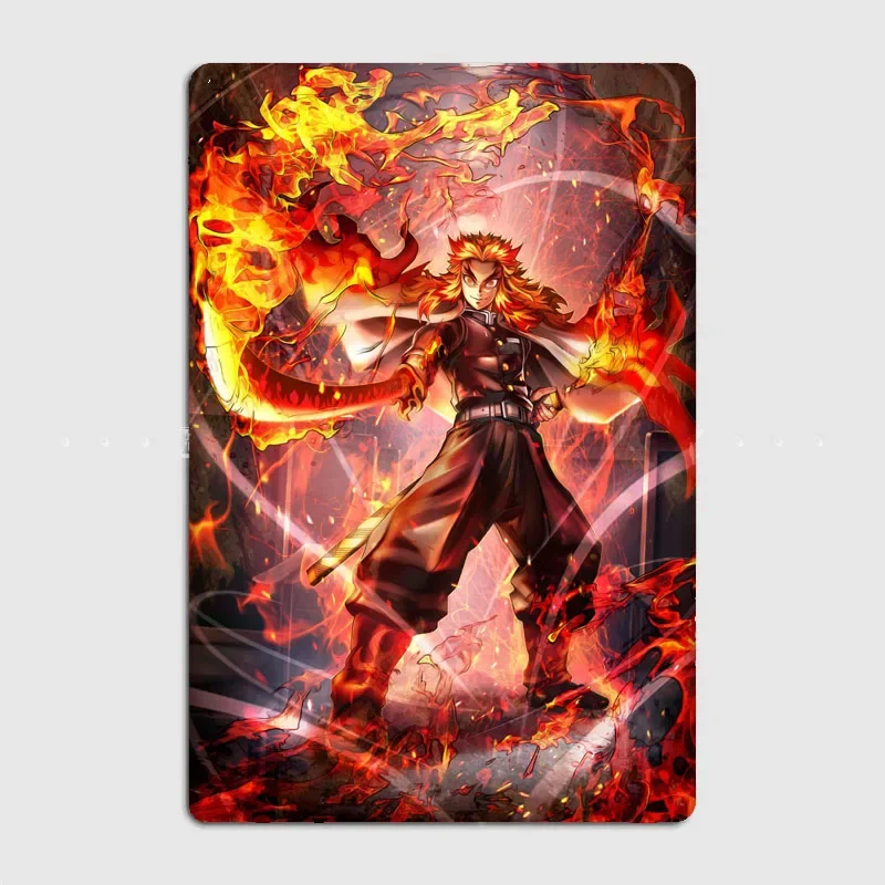 Металлический знак в стиле аниме рассекающий демонов Rengoku фотообои для клуба