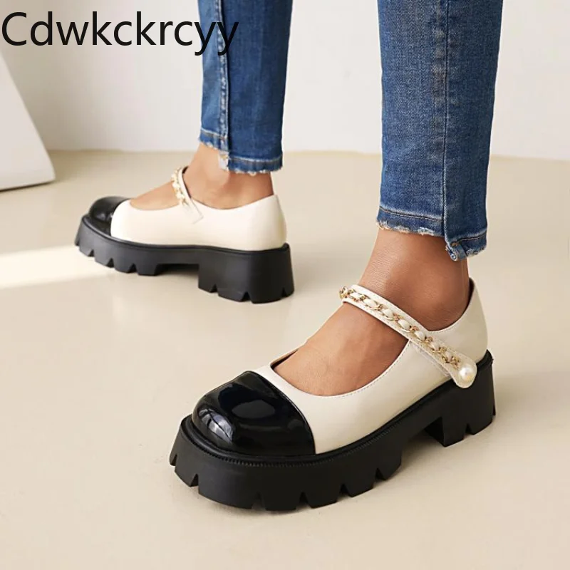 

Женские туфли на толстой подошве, с круглым носком, весна-осень