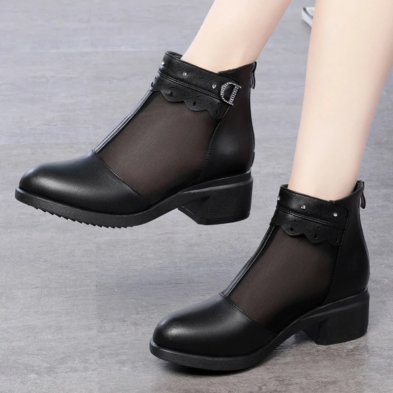 Женские ботильоны из органзы летние дышащие ботинки натуральной кожи в римском