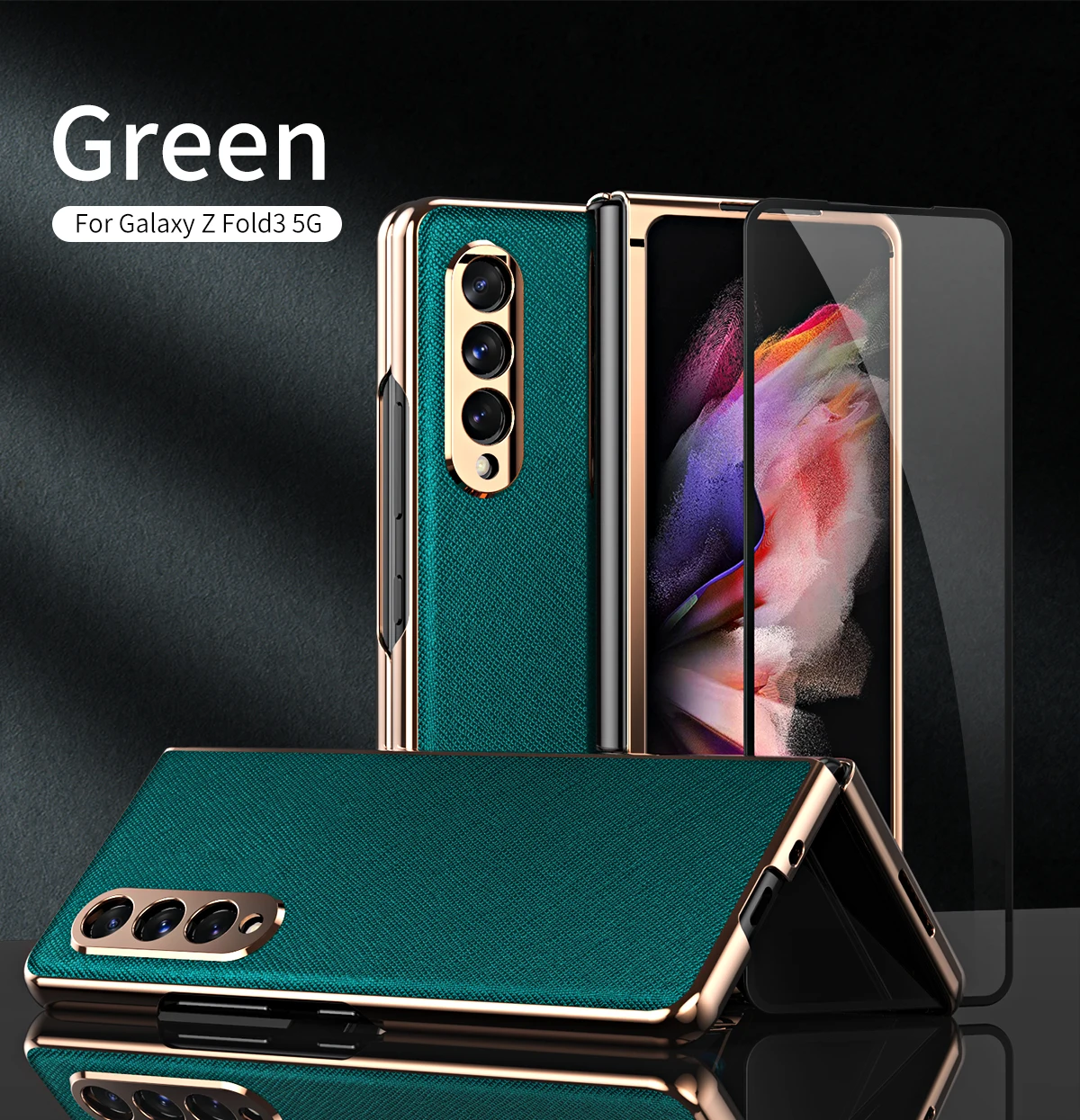 

Luxury for Samsung Galaxy Z Fold3 Case Electroplated Leather W22 Protect Cover Shell Film Integrated Folding Screen Fold 3 Cases