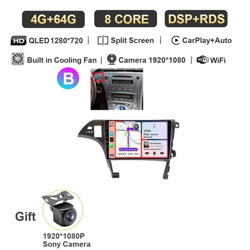 

12G + 256 ГБ Android 15 Carplay авто радио мультимедийный плеер для TOYOTA Prius 30 2009-2015 авторадио GPS стерео 2din головное устройство