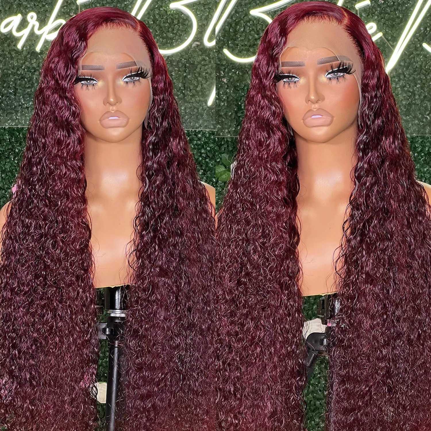 Curly Burgundy 13X6 Lace Front Wig Human Hair 13X4 Transparent 99j Deep Wave Lace Frontal Wigs Red Colored Natural Brazilian
