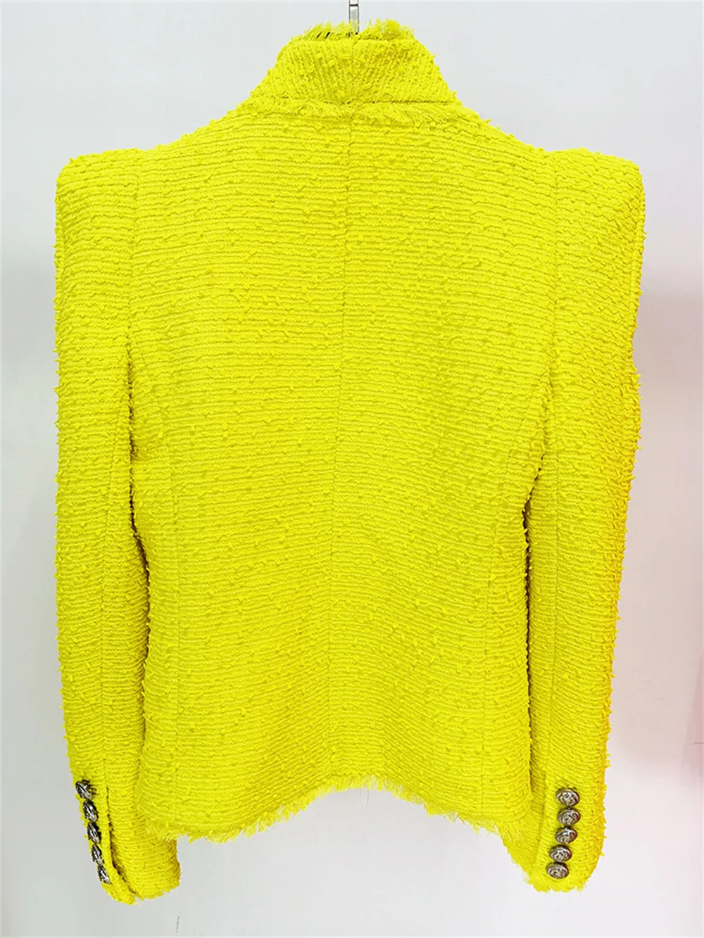 Luxury Blazer for Women 2023 New Yellow High Quality Shrug Bead Tweed Blazer Peak Shoulder Cardigan Outfit Female Formal Jacket