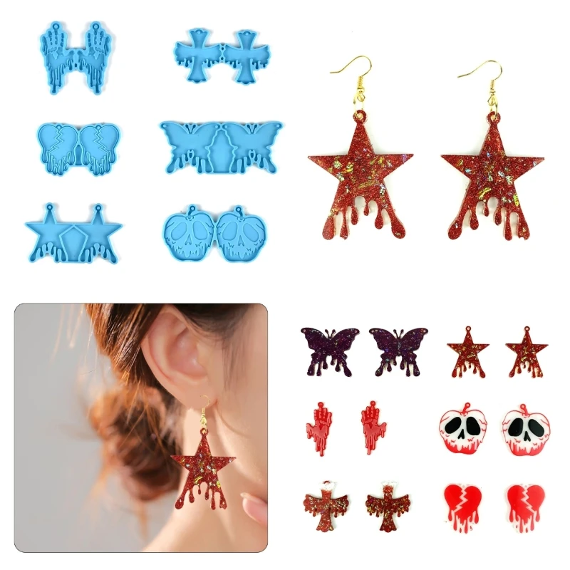 

R3MC серьги из серии Хэллоуин, подвеска из смолы, форма для наушников, силиконовые формы, «сделай сам», силиконовая смола, орнамент, инструменты для начинающих