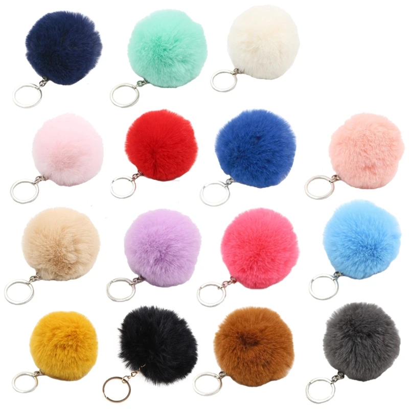 Ful  Furry Pom Pom Keychain Soft Faux Fur Puff Hair Ball Car Keyring Women Bag Backpack Pendant Charm Jewelry
