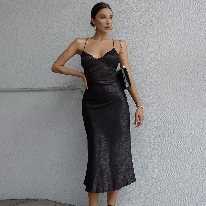 

Платье-миди атласное с открытой спиной и принтом, осень 2021