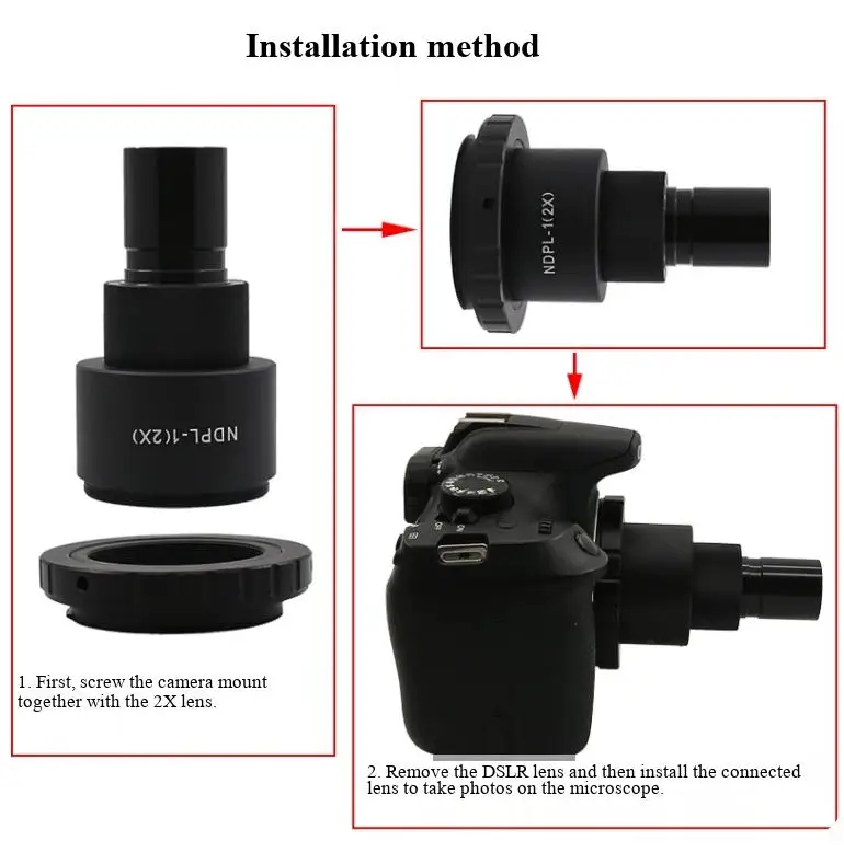 Фото (NDPL-1) Интерфейс для микроскопа с креплением для цифровой камеры DSLR, 2-кратная HD-камера, регулируемый окуляр в комплекте №3