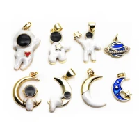 white astronauts little pendant spaceman charms starry sky moon gold plated pendant diy bracelet maked accessorie