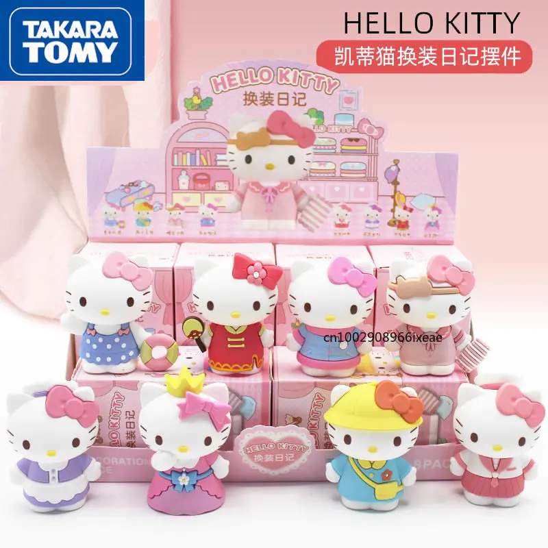

TAKARA TOMY Anime Hello Kitty Cute Figure Kawaii PVC Doll Desktop Car Decoration Collectibles Kids Cartoon Toys Figurine Gift