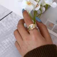 golden leaf shape rings for women inlaid pearls stainless steel personality creative adjustable opening gift fashion jewelry
