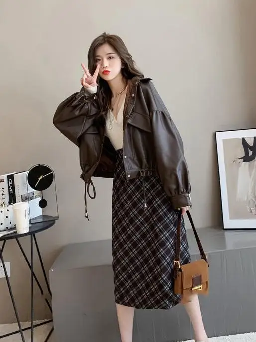 Кожаное пальто верхняя одежда для женщин весна-осень 2024 новая корейская