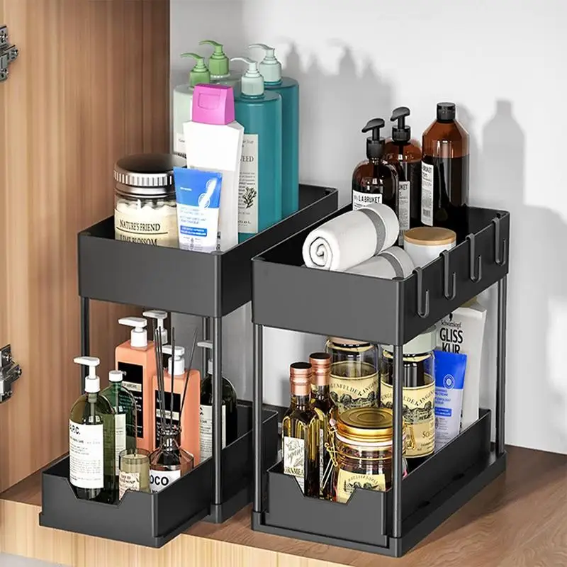 

Multipurpose storage organizer rack heavy duty Sliding 2 Layer Under Sink Rack high quality spice holder tary for home kitchen