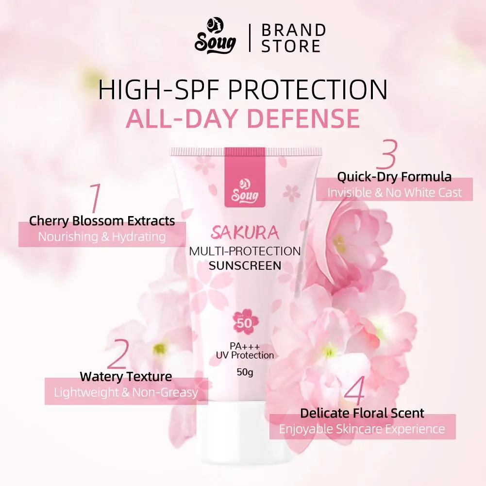 Фото Солнцезащитный крем Sakura SPF50, увлажняющий, с защитой от ультрафиолета, уход за кожей, изолирующий лосьон, увлажняющий крем для лица и тела, солнцезащитный крем для лица Z9P6 №5