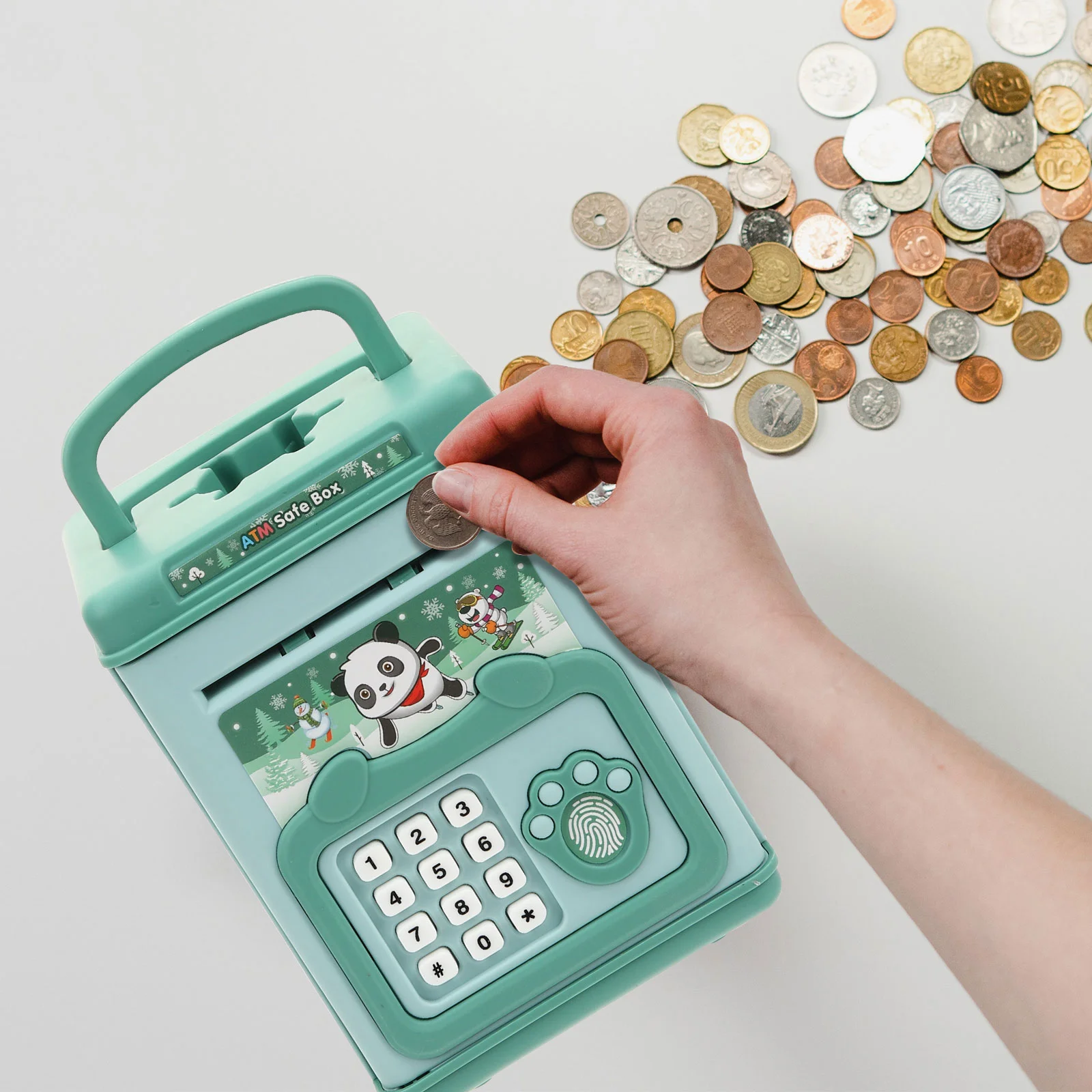 

Boy Toy Electric Piggy Bank Electronic Saving Pot Creative Money Cartoon 15.5x11cm Green Magnet Digital Jar Child