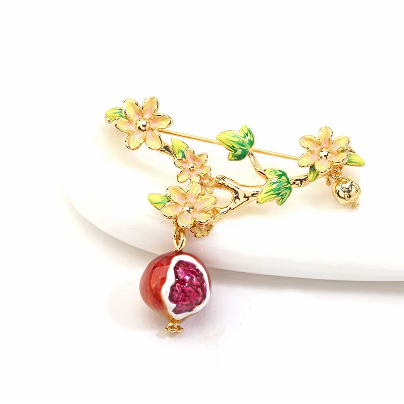 New Pomegranate Flower Painting Enamel Craft Brooch Fashion Simple Jewelry