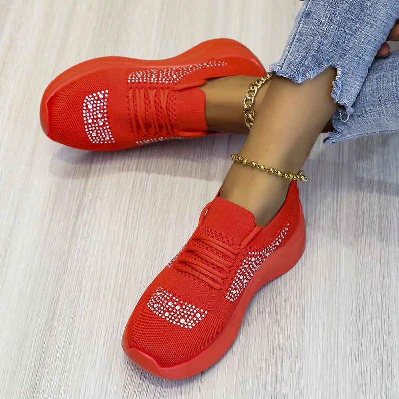 

Ladies Casual Vulcanized Shoes Lightweight Running Sneakers Women Breathable Knitting Mesh Socks Platform Sneakers Loafers