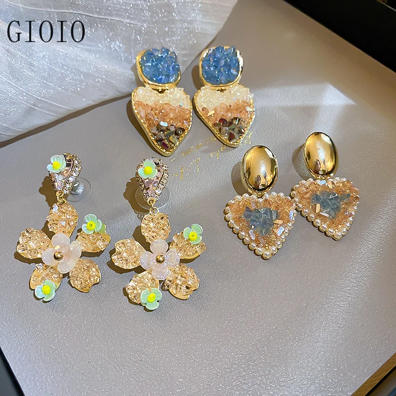 

925 Silver Needle Pearl Love Heart Flowers Earrings Baroque Fashion New Earrings for women chinese fashion jewelry boho luxury