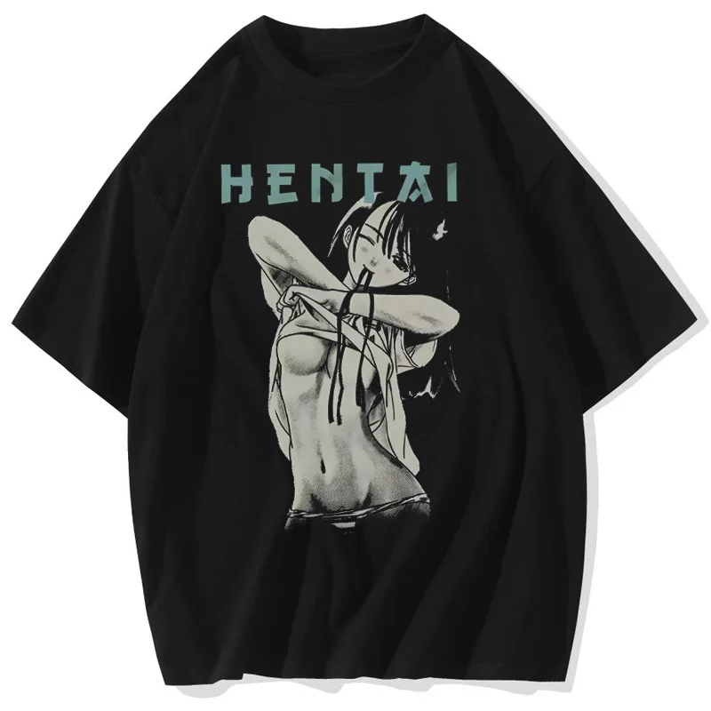 Фото Мужская футболка Y2K в стиле аниме и комиксов с принтом Hentai Waifu Senpai Nerd Gamer, с коротким рукавом, летняя, хлопковая, с круглым вырезом, в стиле Харадзюку №1