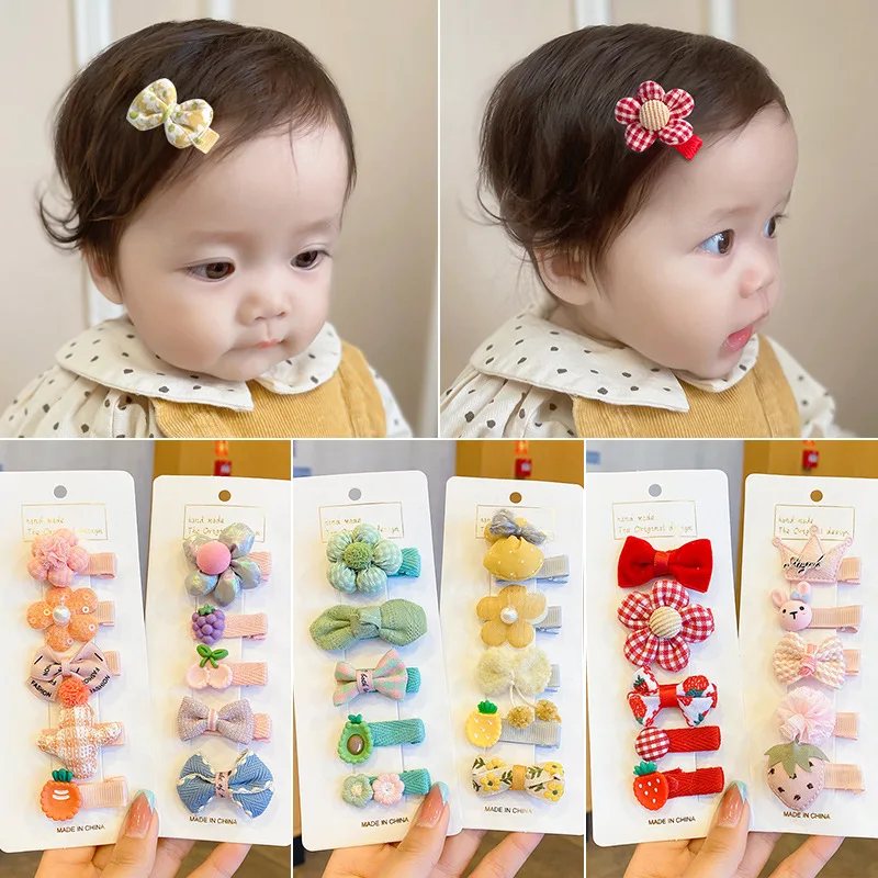 

5Pcs/Set Clothes Pearl&Flower Hair Clips For Baby Girl Princess Presents Small Plush Cactus&Bow Hairpins Barrettes Gifts