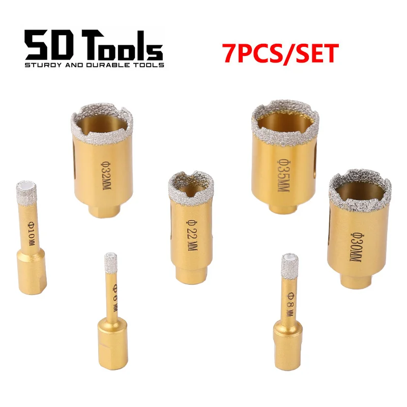 

7Pcs/Set M10 Thread Brazed Dry Diamond Drilling Core Bits Ceramic Tile Hole Saw Granite Marble Porcelain Brick Drill Bit Tools