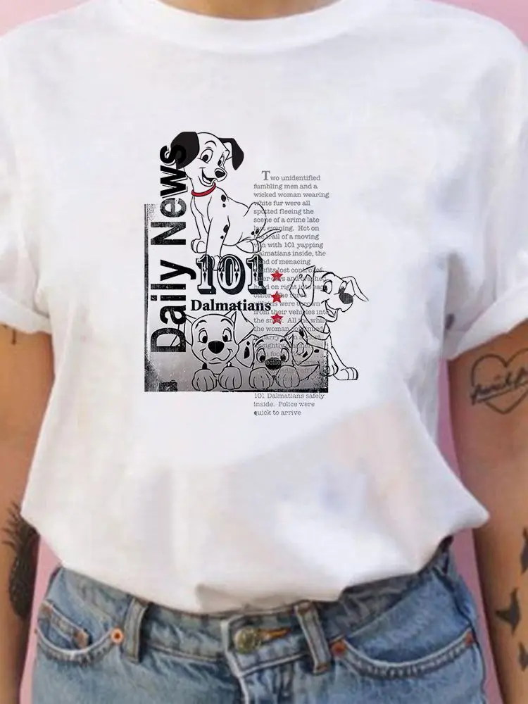 

White Women Disney New Products Harajuku Style Female 101Dalmatians Popular Tshirt Trendy Cool All-Match Comfy T Shirt